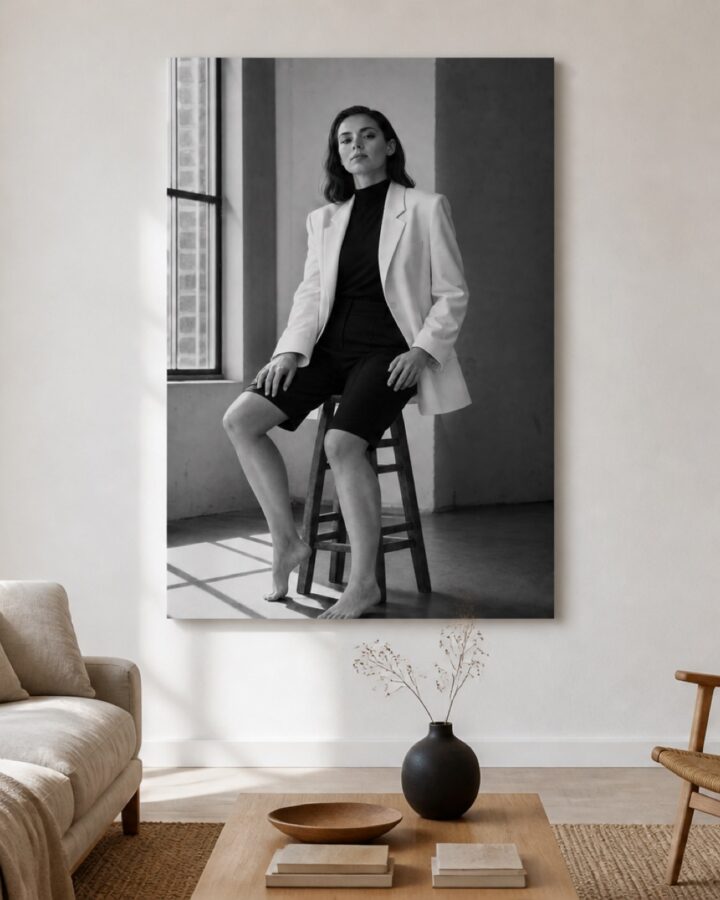 Valkoinen bleiseri pysty canvas-taulu