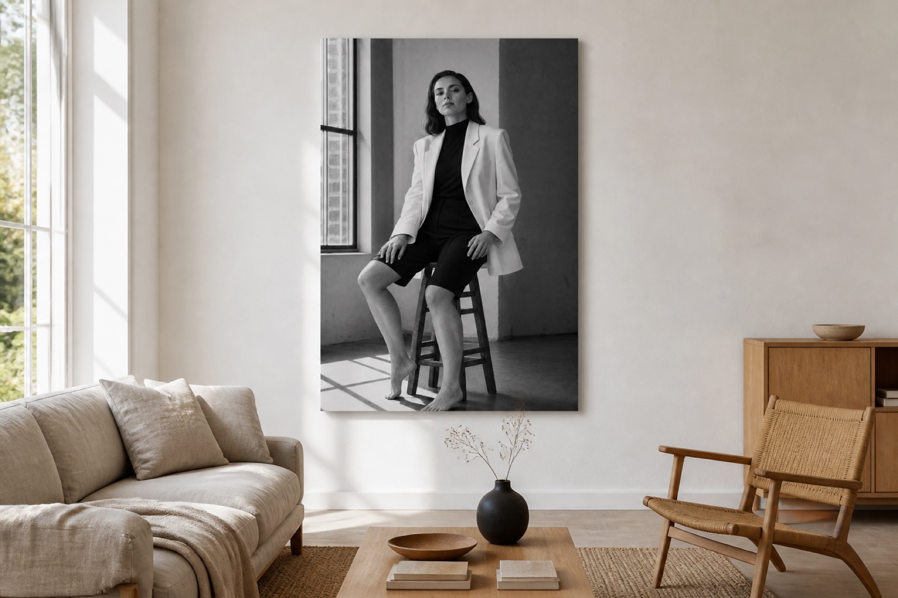 Valkoinen bleiseri pysty canvas-taulu
