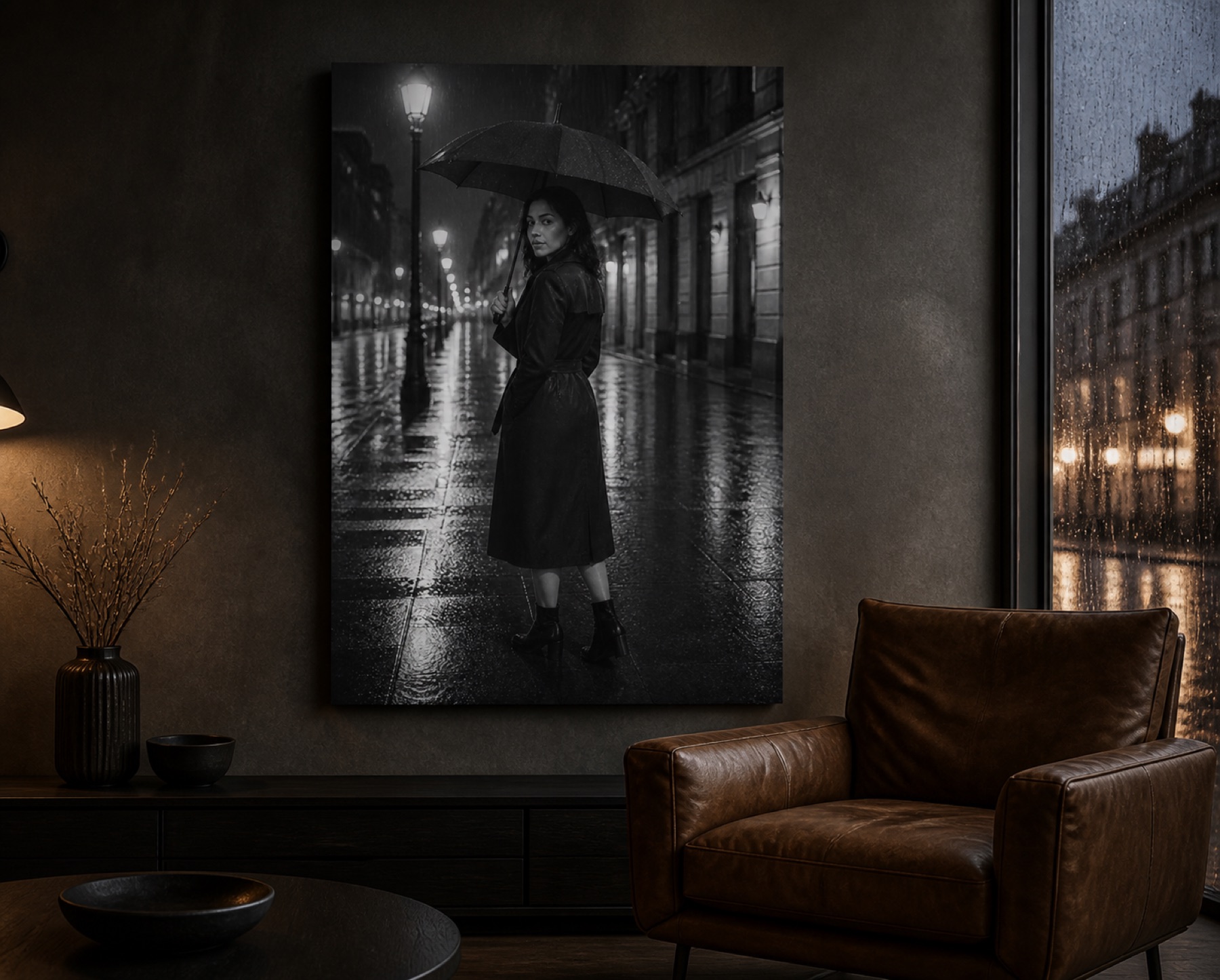 Sateinen katu pysty canvas-taulu