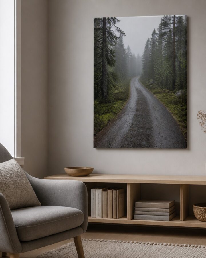 Sateinen metsatie canvas-taulu