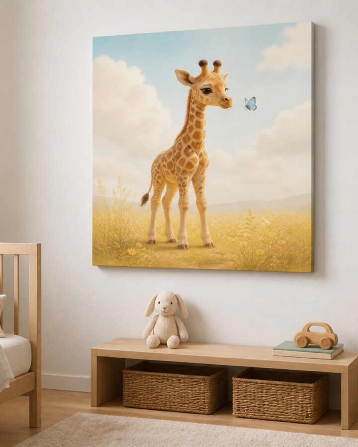 Pieni kirahvi ja perhonen canvas-taulu
