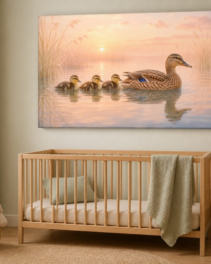 Ankkaperhe aamuretkella canvas-taulu