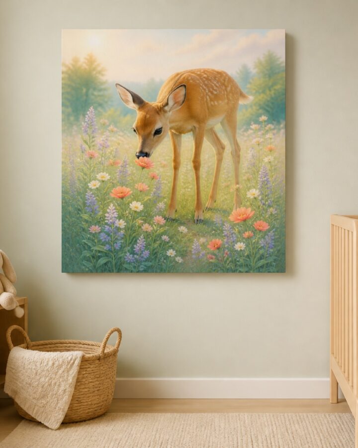 Peura kukkaniitylla canvas-taulu