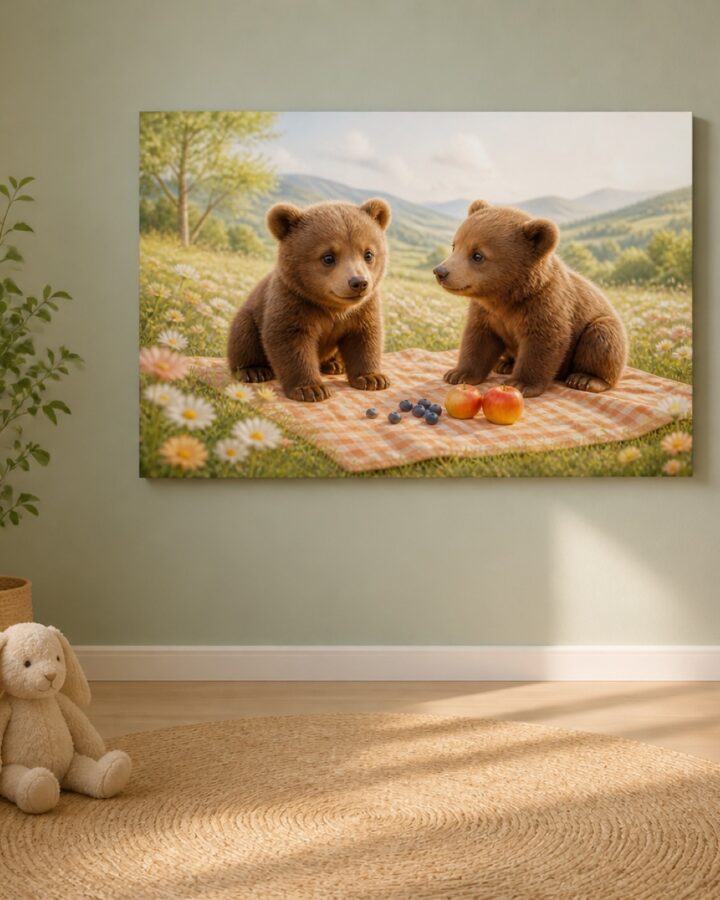Karhunpennut piknikilla canvas-taulu