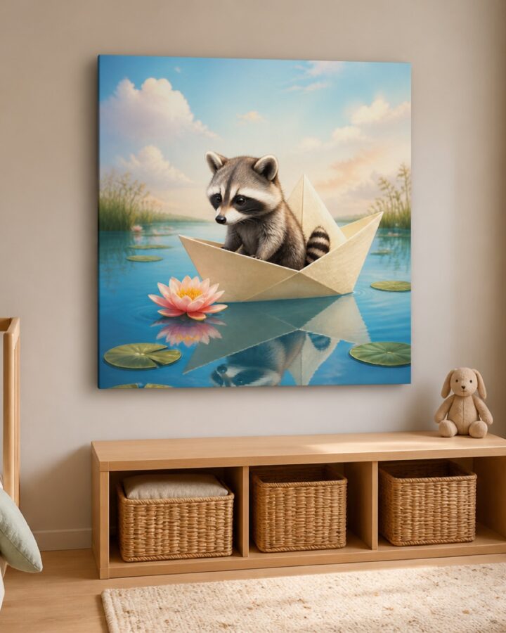 Pesukarhu paperiveneessa canvas-taulu