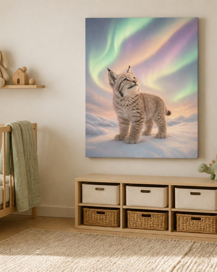 Lumi ilves revontulissa canvas-taulu