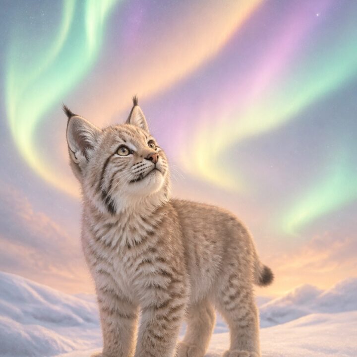 Lumi ilves revontulissa canvas-taulu