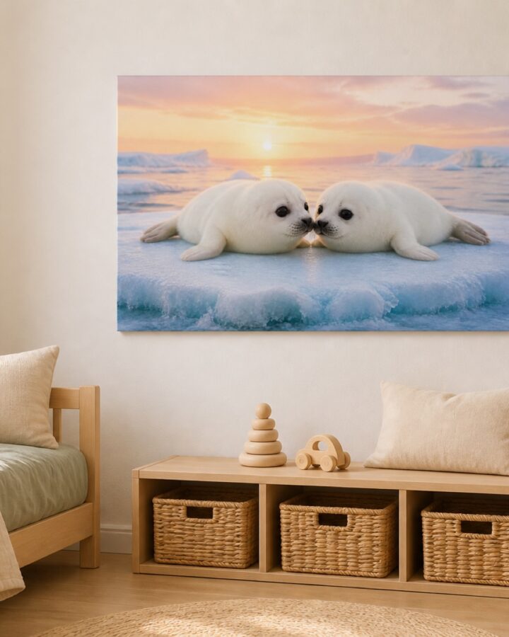 Hylkeenpoikaset jaalla canvas-taulu