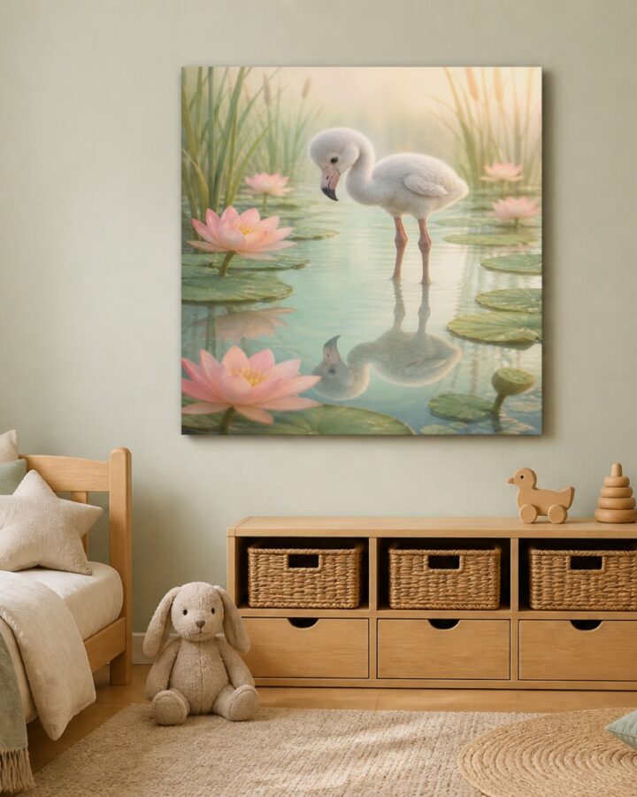 Flamingonpoikanen lootuslammella canvas-taulu