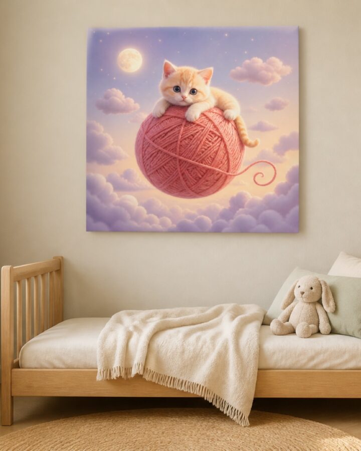 Kissa lankakeraplaneetalla canvas-taulu