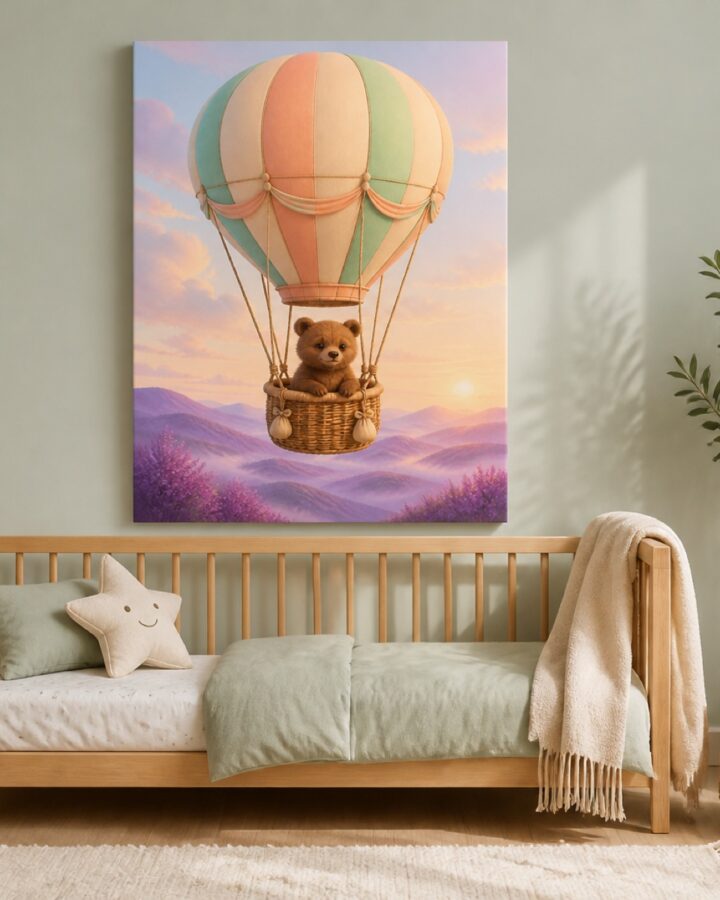 Vauvakarhu kuumailmapallossa canvas-taulu