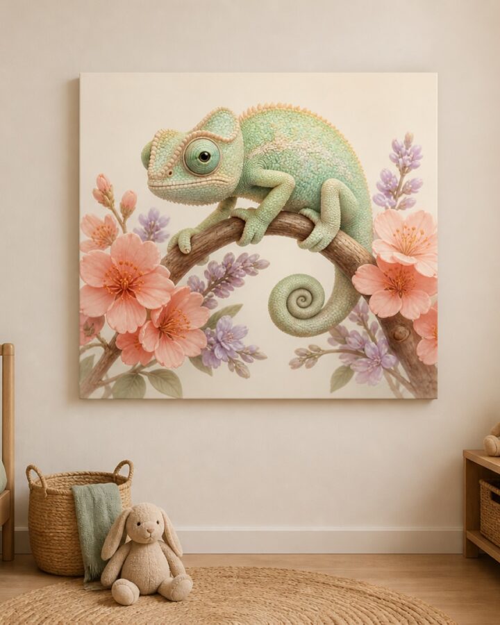 Kameleontti kukkaoksalla canvas-taulu