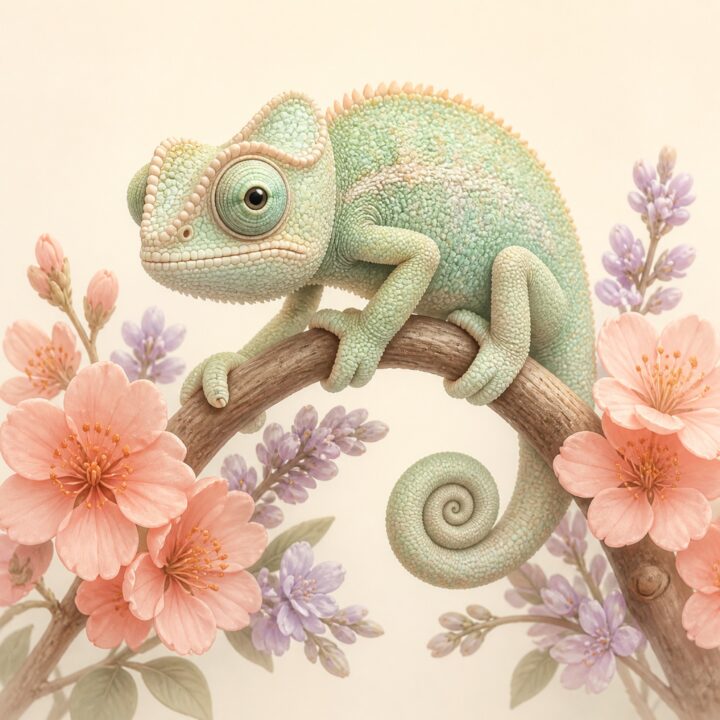 Kameleontti kukkaoksalla canvas-taulu