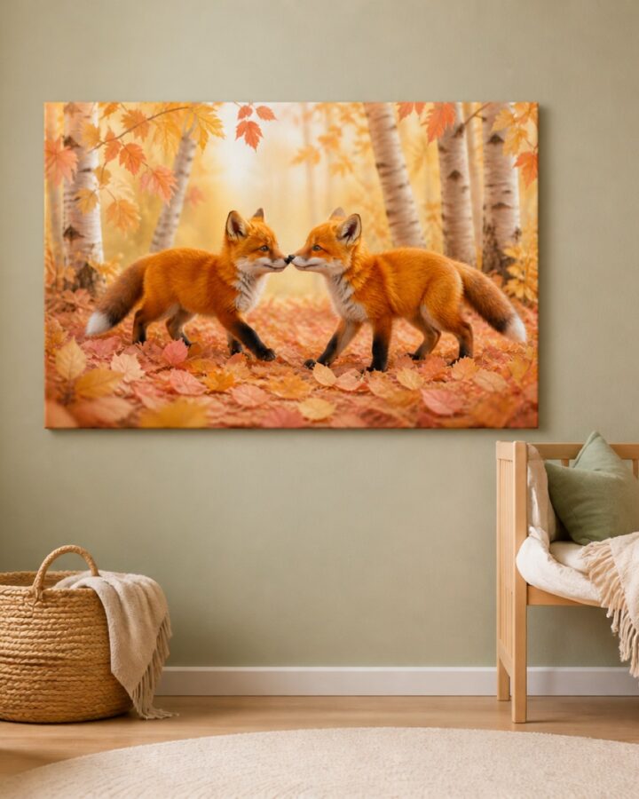 Ketunpoikaset syyslehdissa canvas-taulu
