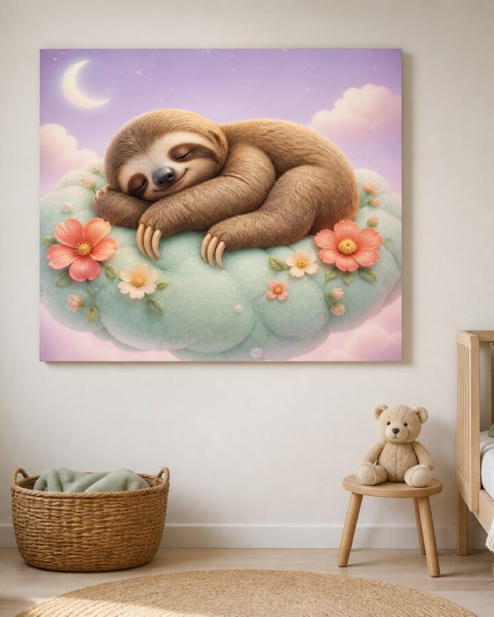 Pieni laiskiainen kukkapilvella canvas-taulu