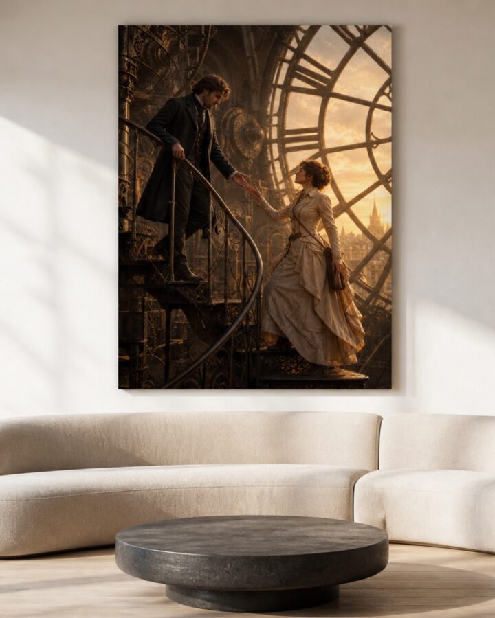 Clock tower stairs pysty canvas-taulu