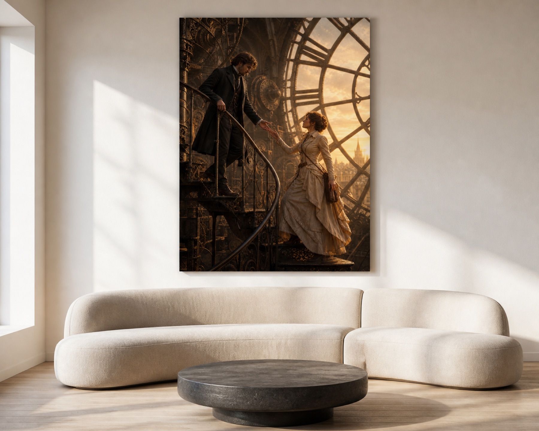 Clock tower stairs pysty canvas-taulu