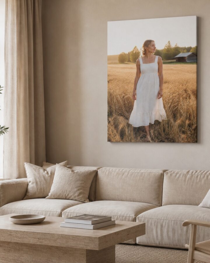 Valkea pellavamekko pysty canvas-taulu
