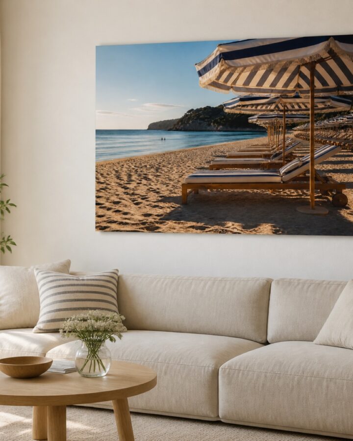 Rivieran raidalliset varjot vaaka canvas-taulu